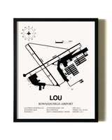 Framed Bowman Field Airport wall art poster in black frame