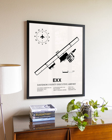 Davidson County Executive Airport aviation wall décor in black wood frame