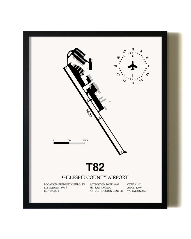 Framed Gillespie County Airport wall art poster in black frame