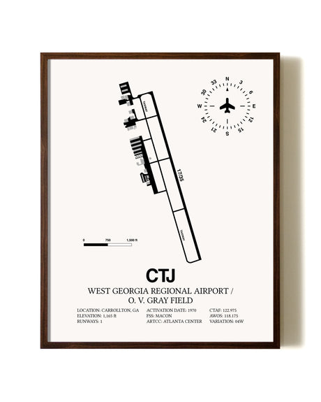 West Georgia Regional Airport/ O. V. Gray Field aviation print in walnut frame