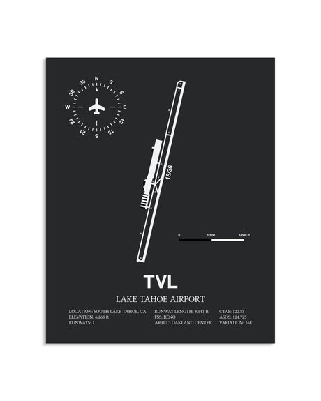 Gray Framed Lake Tahoe Airport layout wall art poster