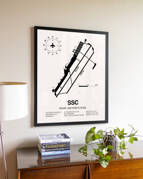 Shaw Air Force Base aviation wall décor in black wood frame