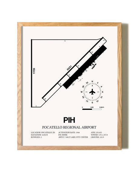 Pocatello Regional Airport framed print in natural wood frame