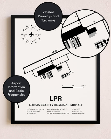Framed Lorain County Regional Airport layout wall art poster
