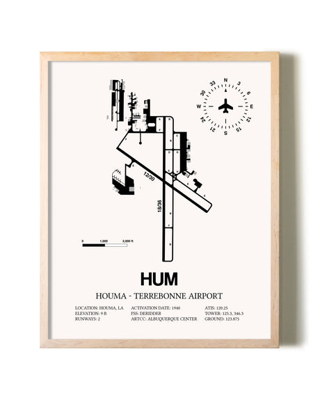 Houma-Terrebonne Airport framed wall art in white frame