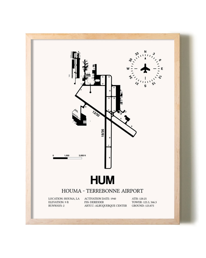 Houma-Terrebonne Airport framed wall art in white frame
