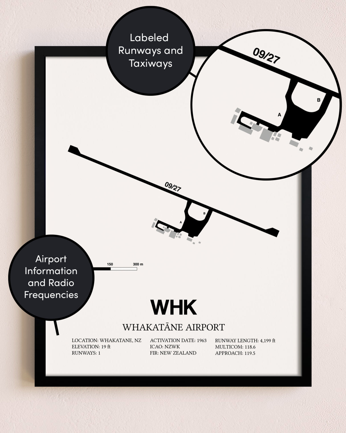 Framed Whakatane Airport layout wall art poster