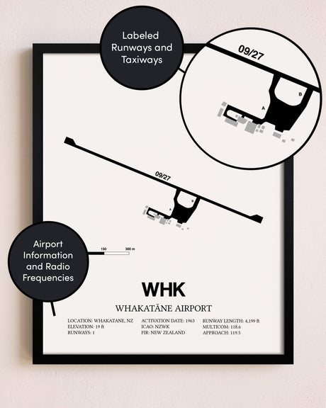 Framed Whakatane Airport layout wall art poster