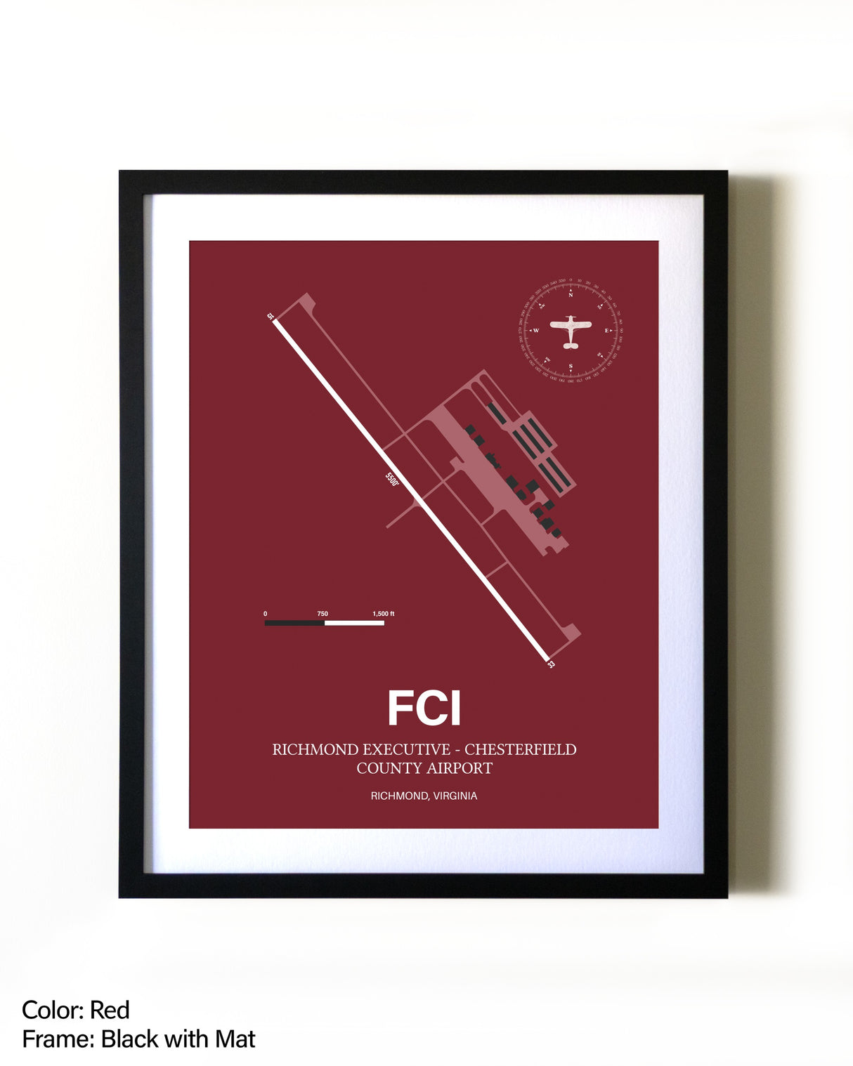 Richmond Executive-Chesterfield County Airport aviation wall décor in black wood frame