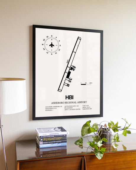 Asheboro Regional Airport aviation wall décor in black wood frame