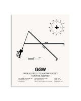 Gray Wokal Field / Glasgow-Valley County Airport framed poster displayed in an airplane hangar