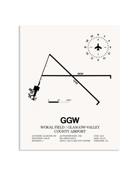 Gray Wokal Field / Glasgow-Valley County Airport framed poster displayed in an airplane hangar