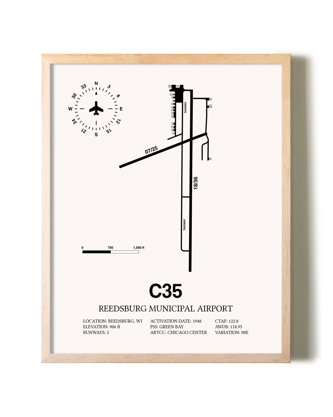Reedsburg Municipal Airport framed wall art in white frame