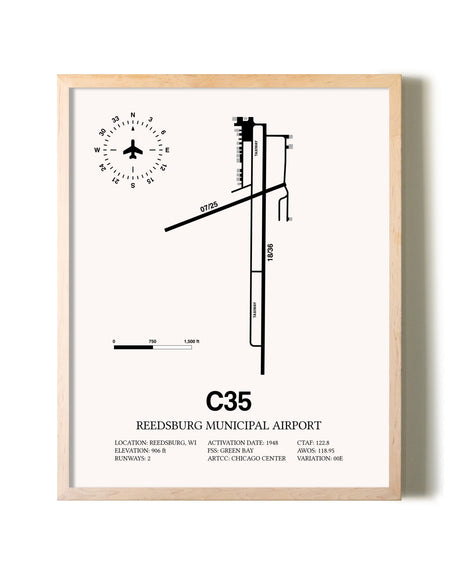 Reedsburg Municipal Airport framed wall art in white frame