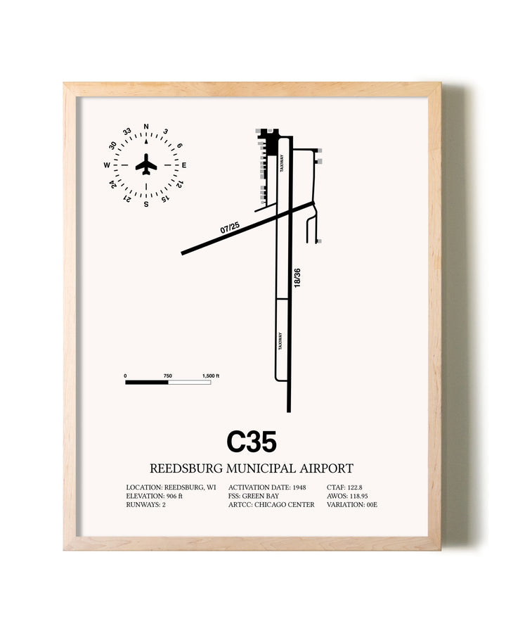 Reedsburg Municipal Airport framed wall art in white frame