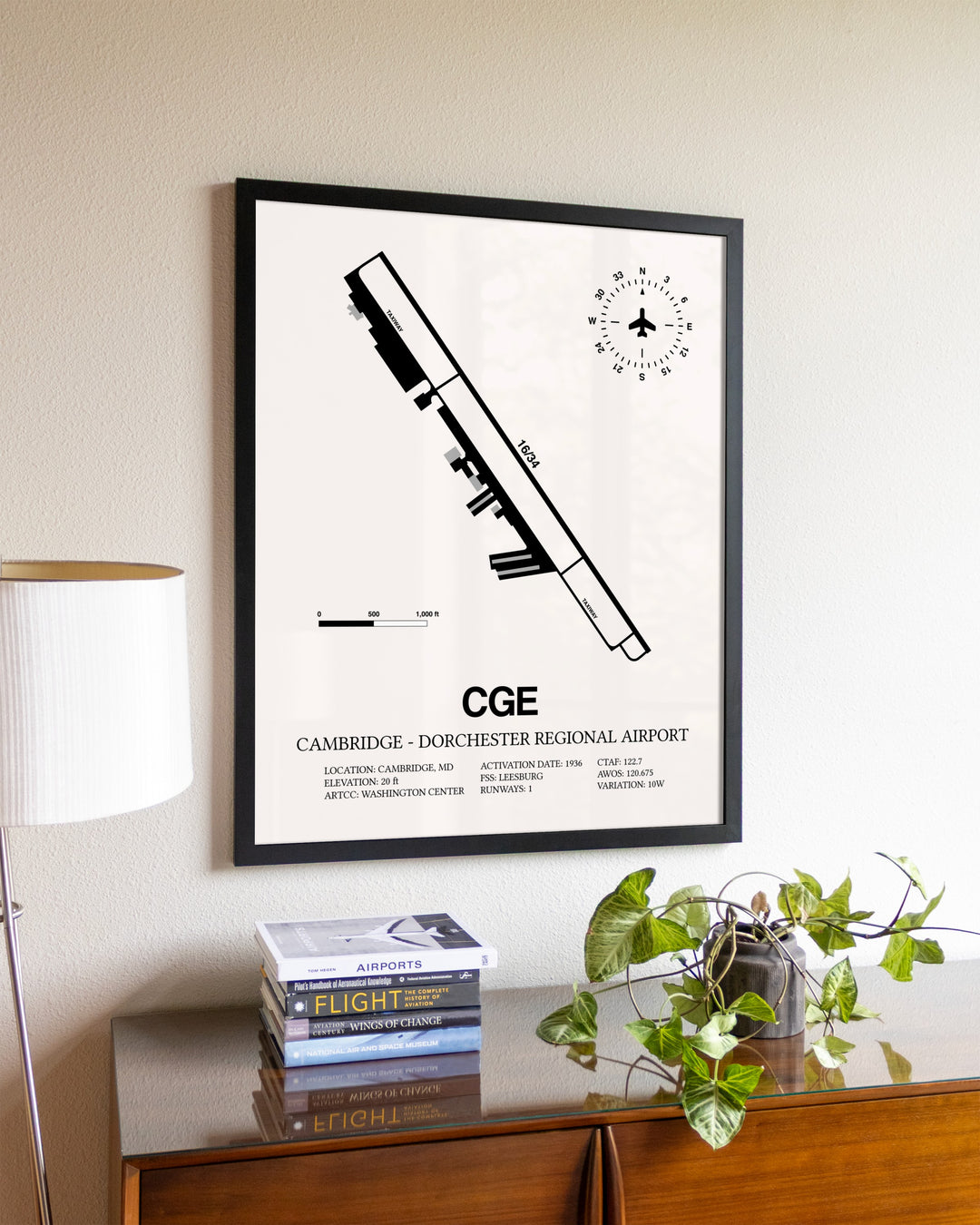Cambridge-Dorchester Regional Airport aviation wall décor in black wood frame