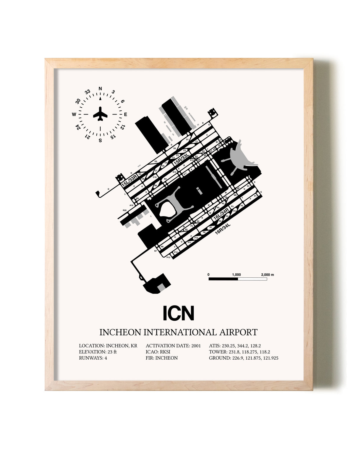 Incheon International Airport framed wall art in white frame