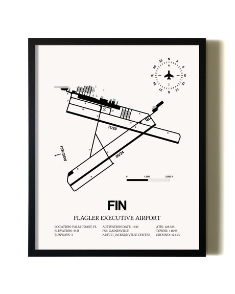 Framed Flagler Executive Airport wall art poster in black frame