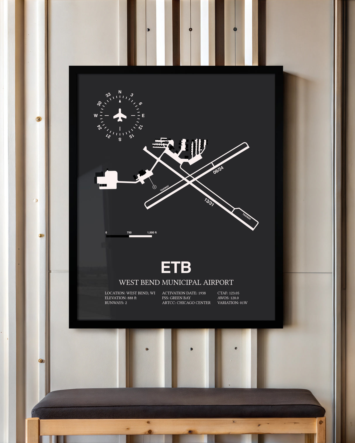 Frame color options for West Bend Municipal Airport Wall Art