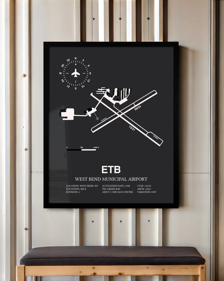 Frame color options for West Bend Municipal Airport Wall Art