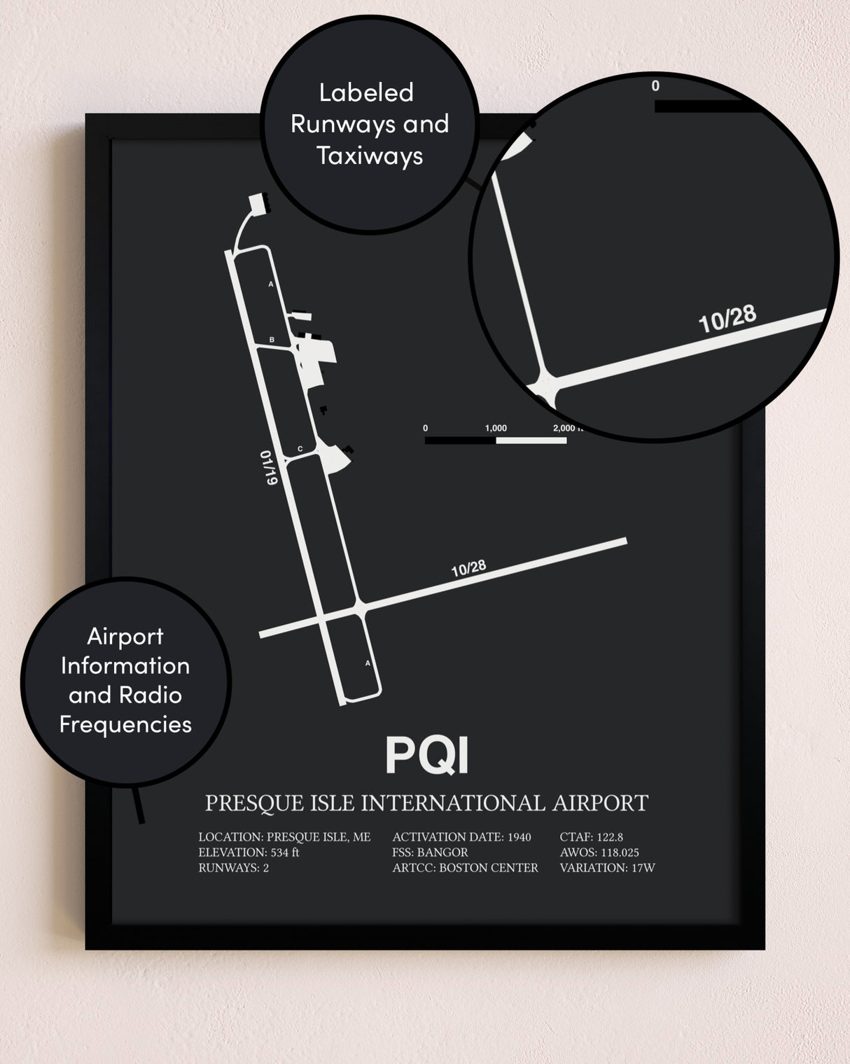 Presque Isle International Airport poster size comparison chart