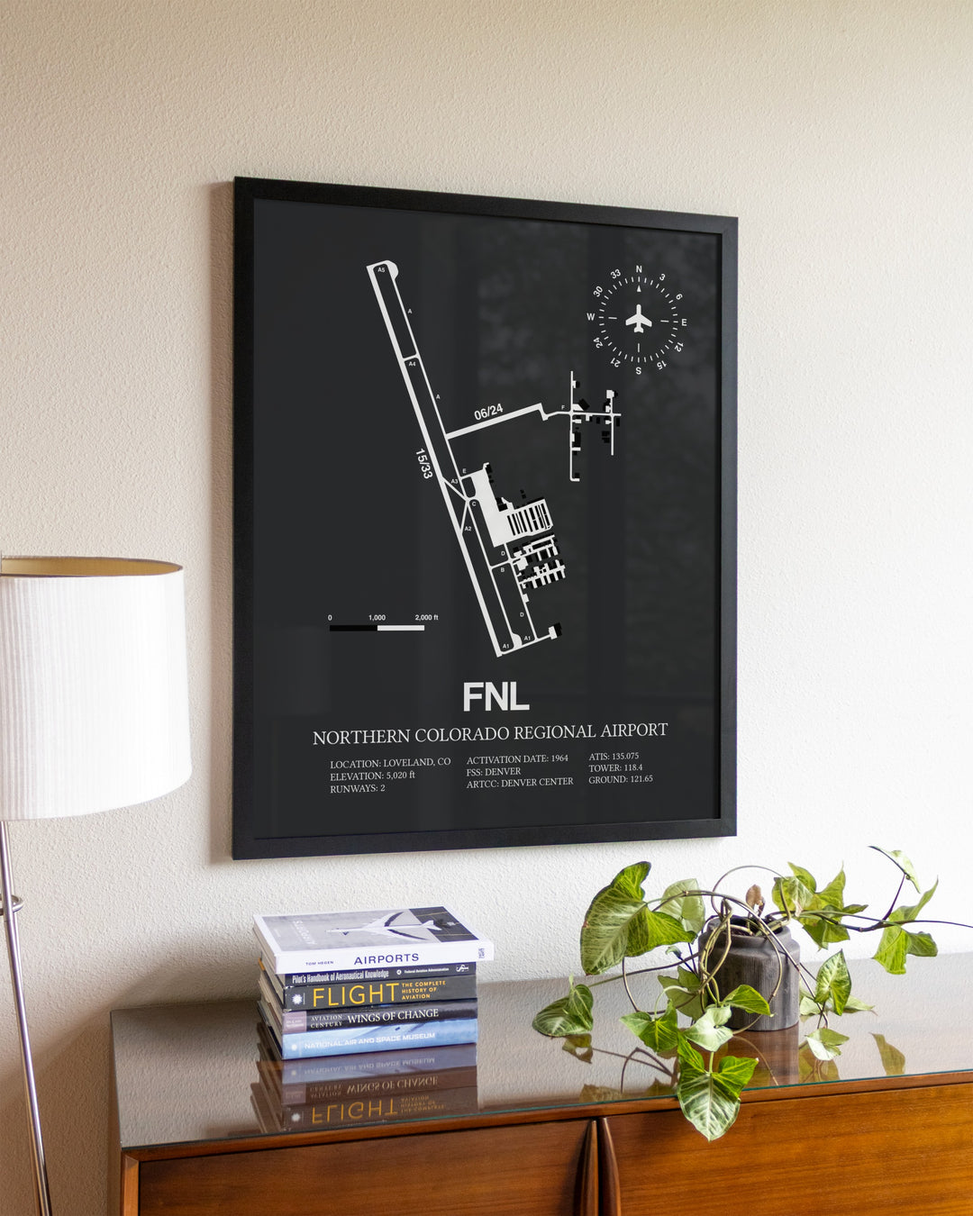 Gray Framed Northern Colorado Regional Airport wall art poster in black frame