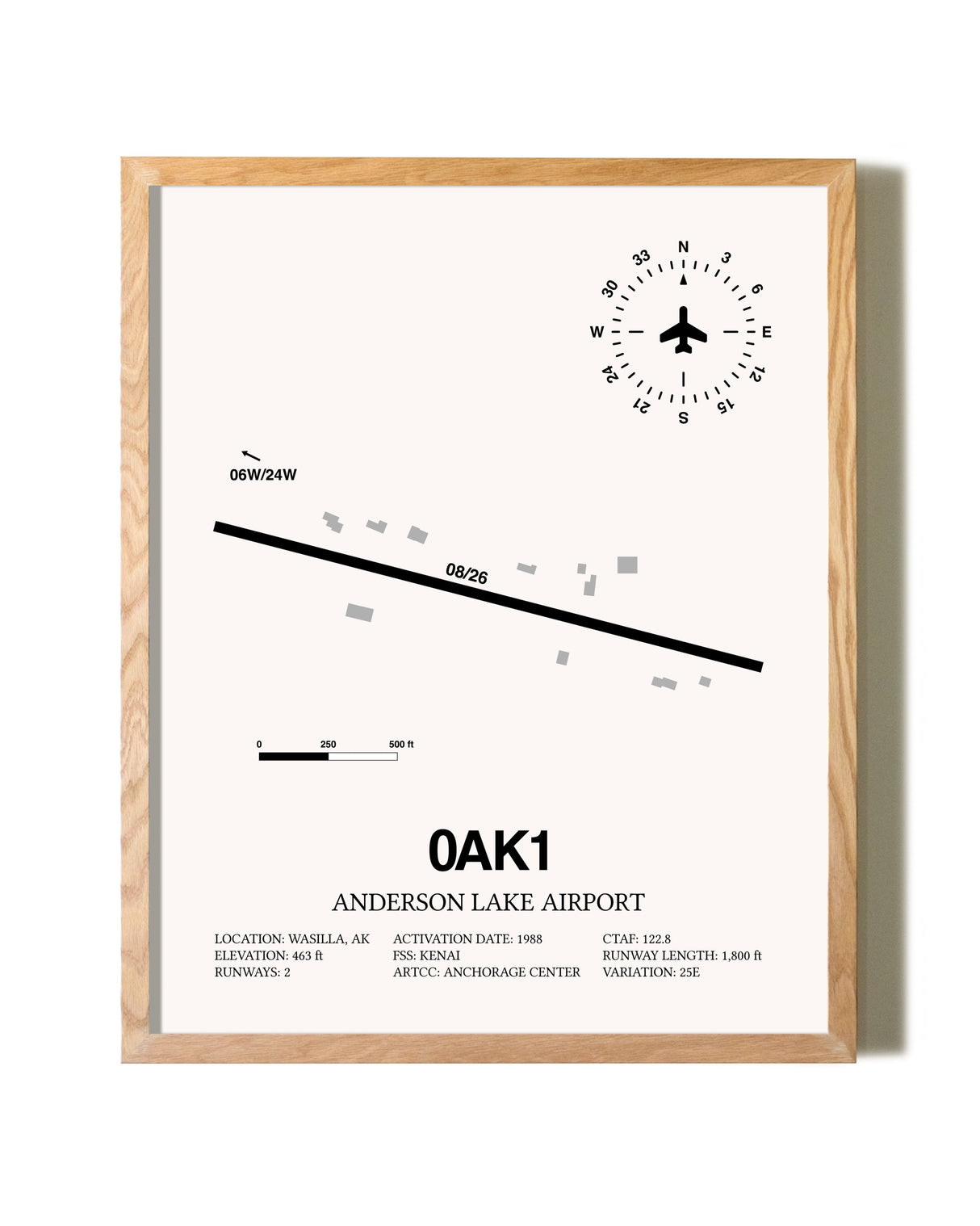 Anderson Lake Airport framed print in natural wood frame