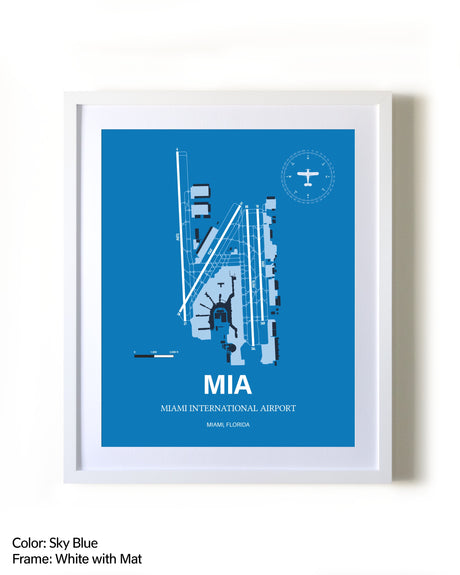 Miami International Airport framed wall art in white frame with mat