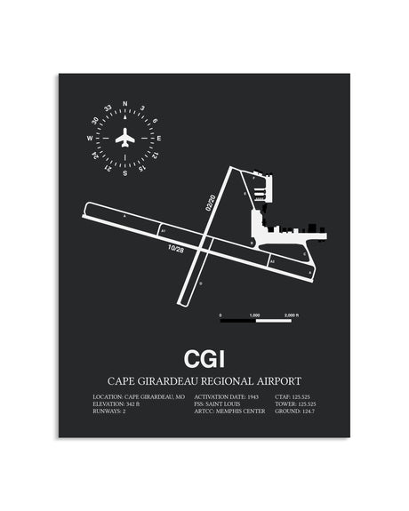 Gray Framed Cape Girardeau Regional Airport layout wall art poster