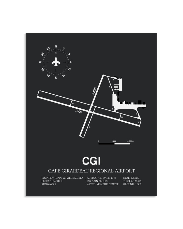 Gray Framed Cape Girardeau Regional Airport layout wall art poster