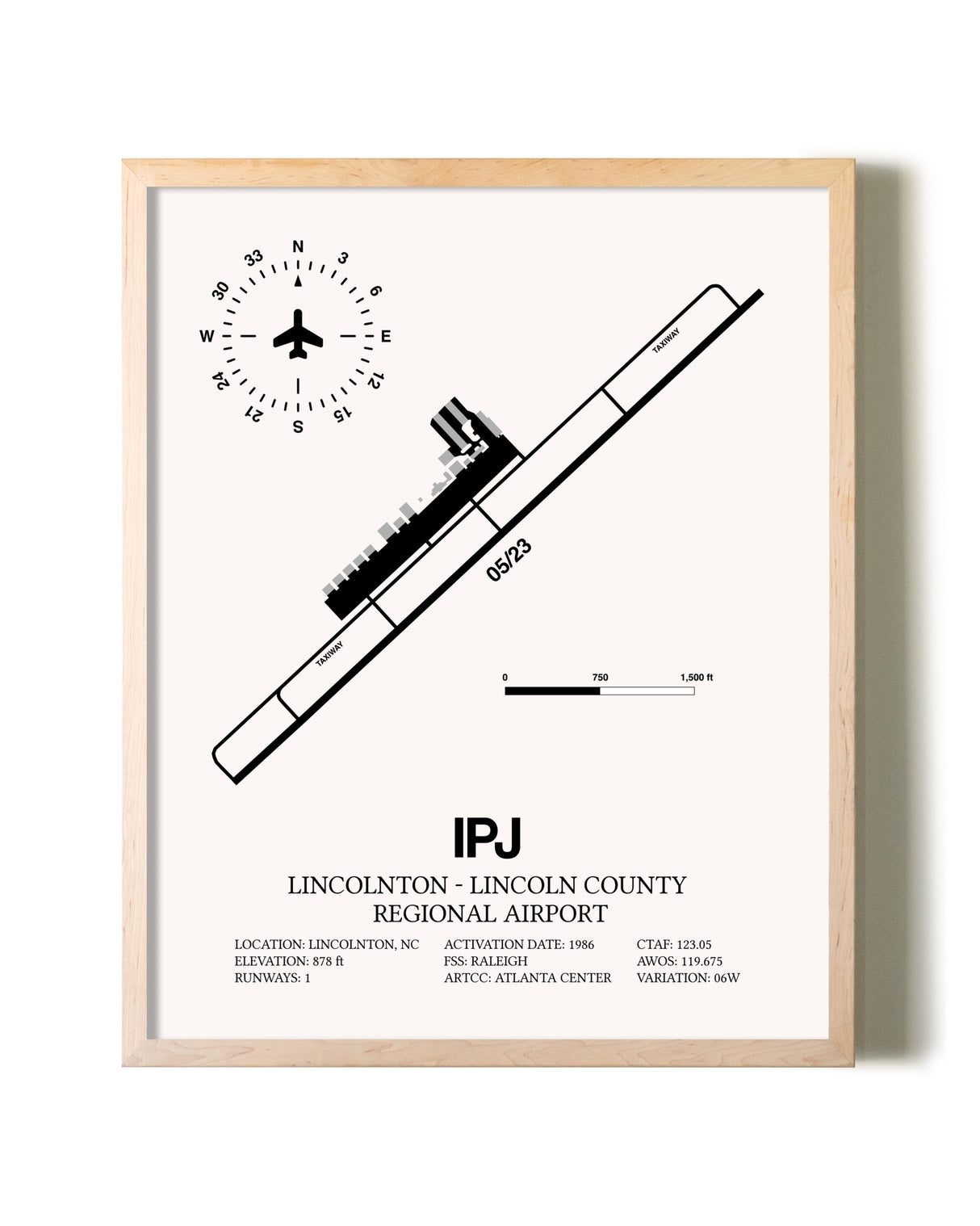 Lincolnton-Lincoln County Regional Airport framed wall art in white frame