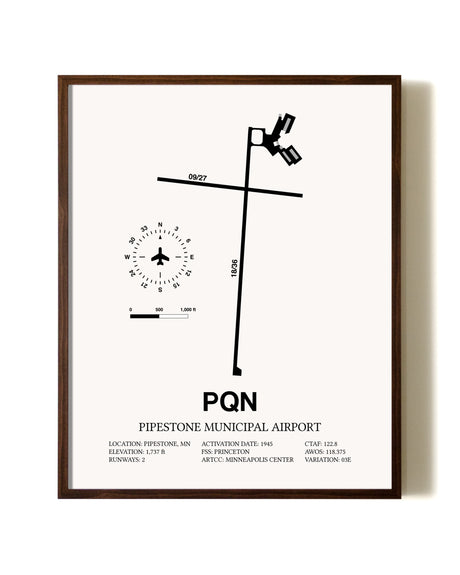 Pipestone Municipal Airport aviation print in walnut frame