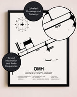 Framed Orange County Airport layout wall art poster