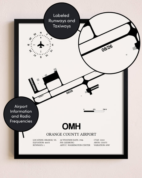 Framed Orange County Airport layout wall art poster