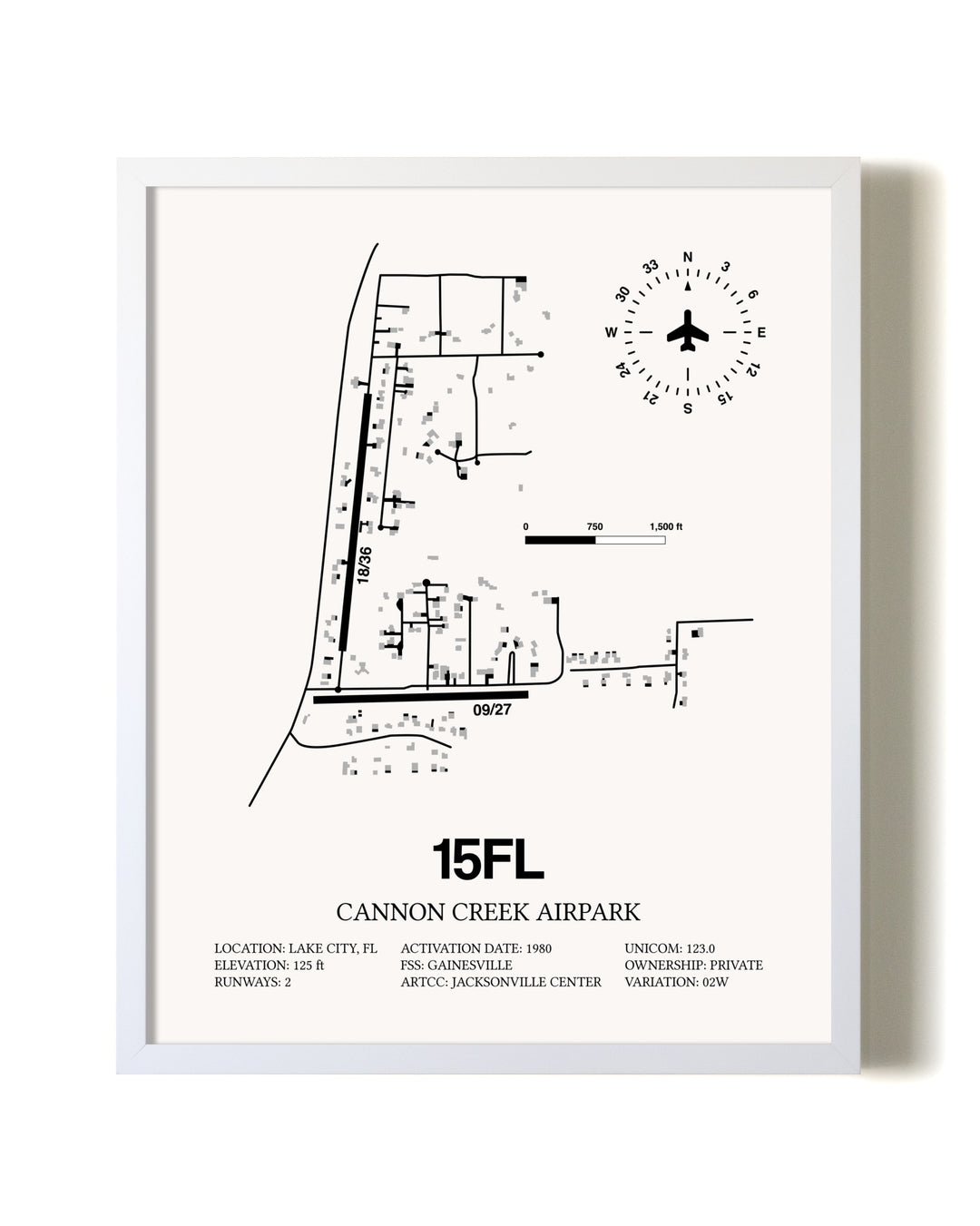 Cannon Creek Airpark airport map poster in oak frame