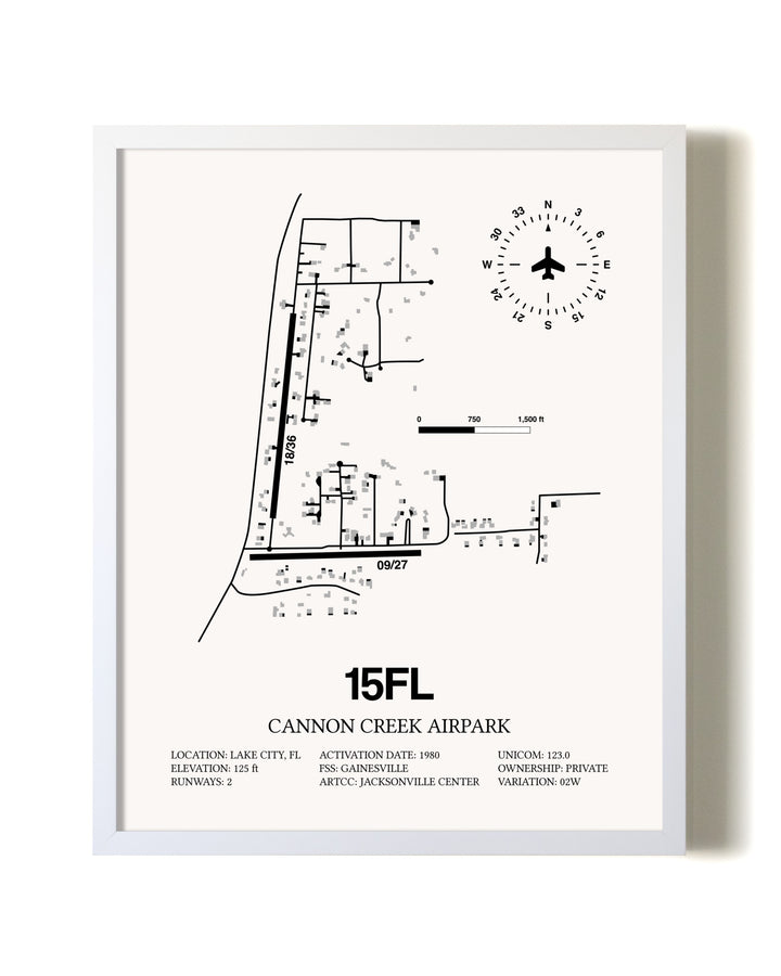 Cannon Creek Airpark airport map poster in oak frame
