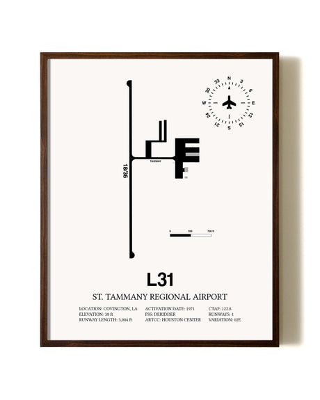 St. Tammany Regional Airport aviation print in walnut frame