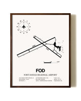 Fort Dodge Regional Airport aviation print in walnut frame