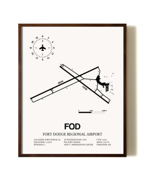Fort Dodge Regional Airport aviation print in walnut frame