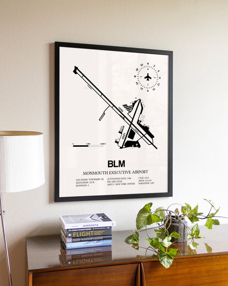 Monmouth Executive Airport aviation wall décor in black wood frame