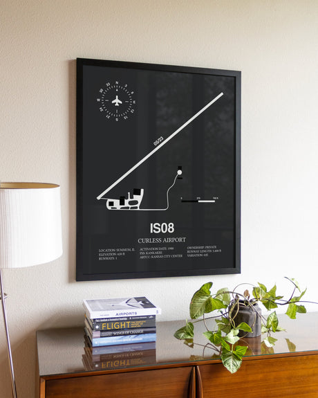 Gray Framed Curless Airport wall art poster in black frame