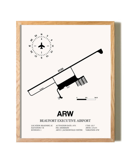 Beaufort Executive Airport framed print in natural wood frame