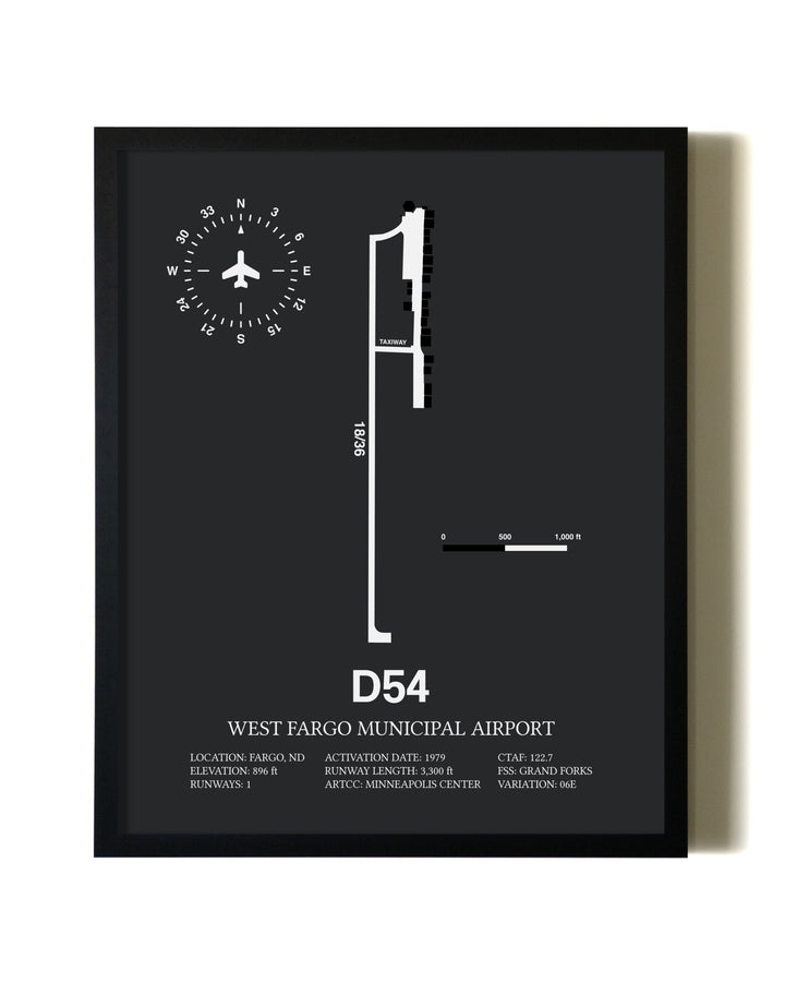 Unframed West Fargo Municipal Airport map print poster