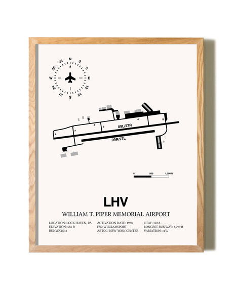 William T. Piper Memorial Airport framed print in natural wood frame
