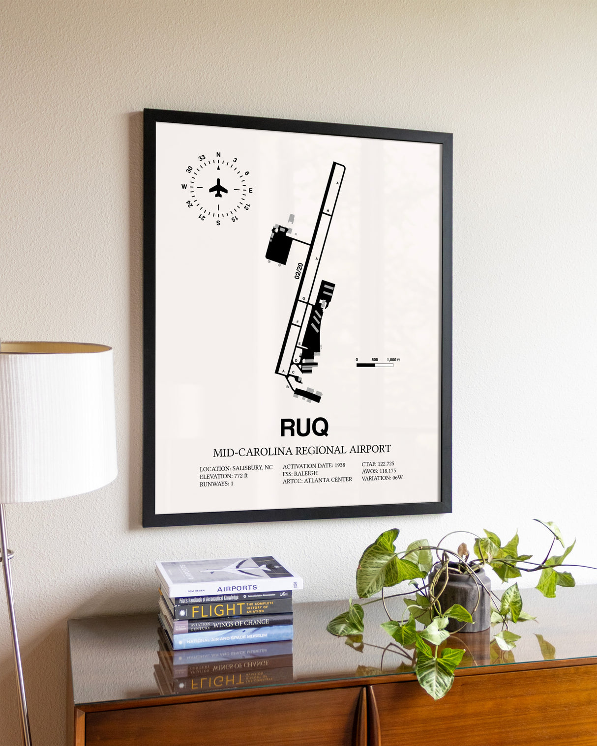 Mid-Carolina Regional Airport aviation wall décor in black wood frame
