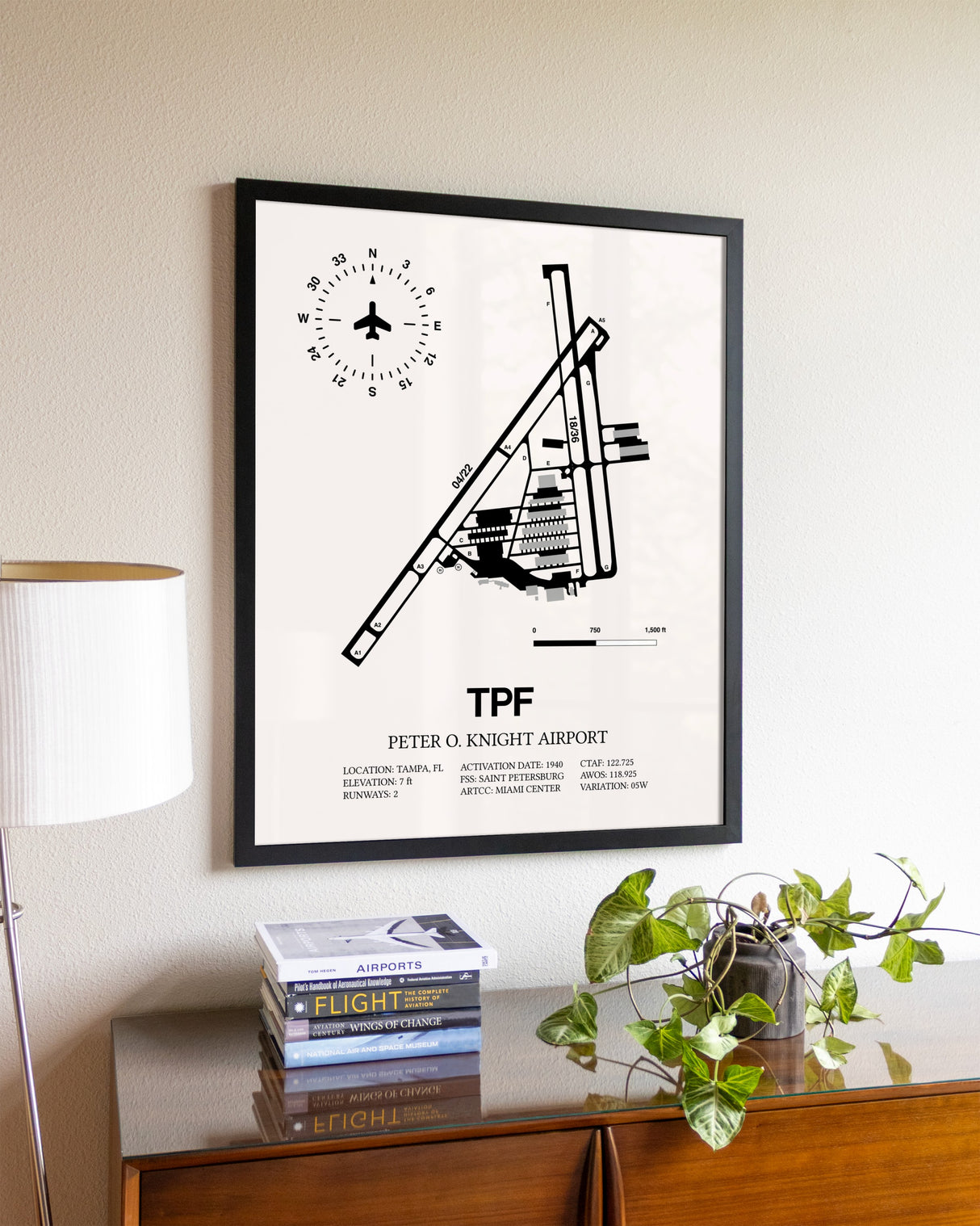 Peter O. Knight Airport aviation wall décor in black wood frame