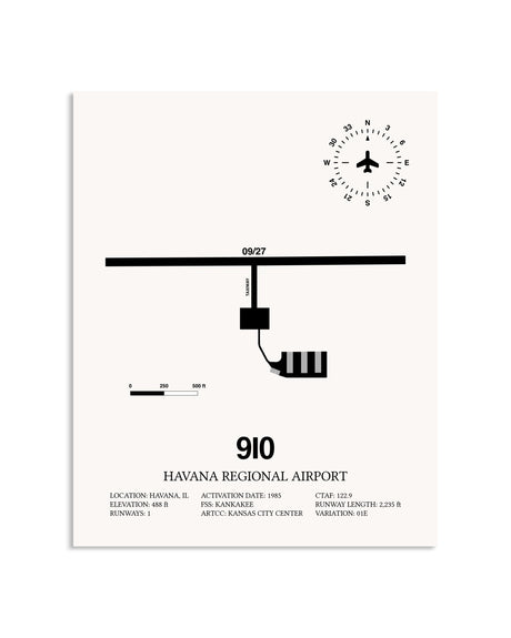 Gray Havana Regional Airport framed poster displayed in an airplane hangar