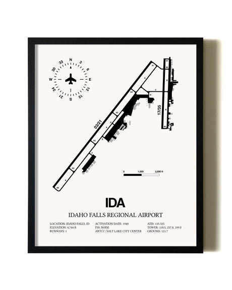 Framed Idaho Falls Regional Airport wall art poster in black frame