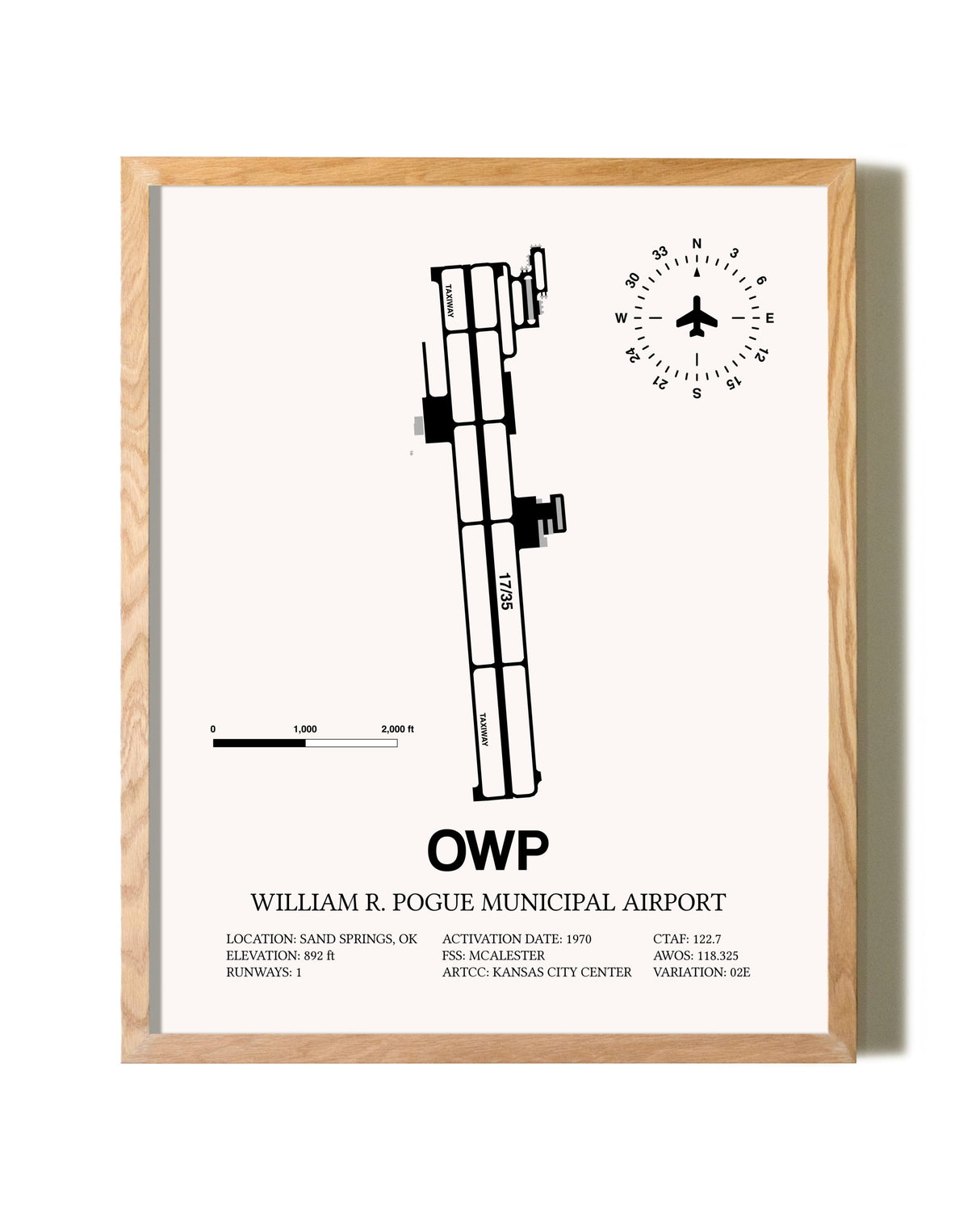 William R. Pogue Municipal Airport framed print in natural wood frame
