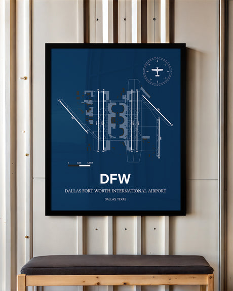 DFW Airport Map, Dallas-Fort Worth International Airport, Color Print